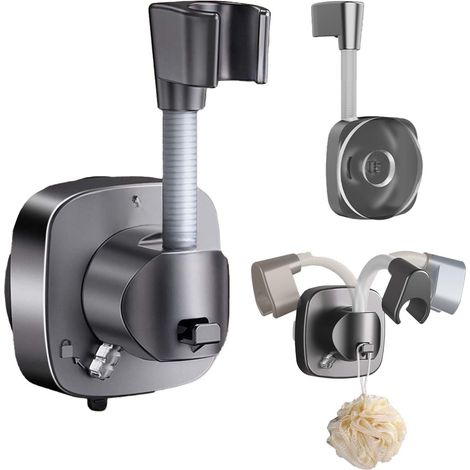 Accroche Pommeau de Douche, Support Douchette Mural Porte Pommeau de Douche, Réglable à 360°Support Pommeau de Douche Sans Percage Support Pommeau de Douche Ventouse Gris (1/5)