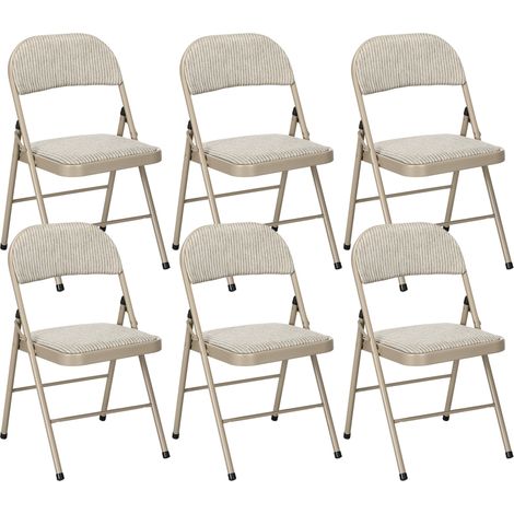 Set di 6 Sedie Pieghevoli Moderne 45x46x78 cm in Acciaio e Tessuto Effetto Lino Beige