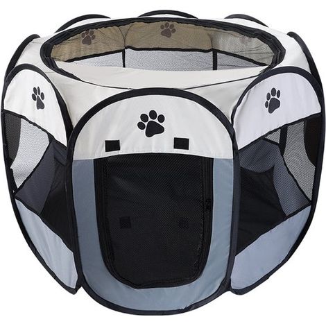 Niche pliable pour chat et petit chien 60 x 60 x 43 cm, maison avec porte zippée, cage de transport et abri pour intérieur et extérieur, gris (1/5)