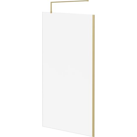 Colore 8mm Clear Glass Brushed Brass 1850mm x 1100mm Walk In Shower Screen including Wall Channel and Support Bar (1/5)
