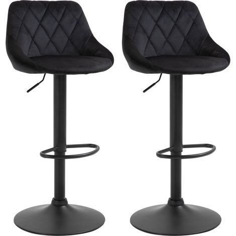 Lot de 2 tabourets de bar réglables en hauteur en velours noir avec repose-pieds et dossier, 46x48x83-104 cm (1/5)