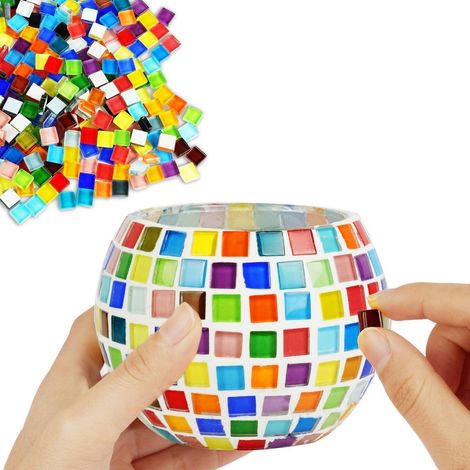 Mosaik Kerzenhalter Bastelset für Kinder & Erwachsene, DIY Lampe mit Glassteinen (1/4)