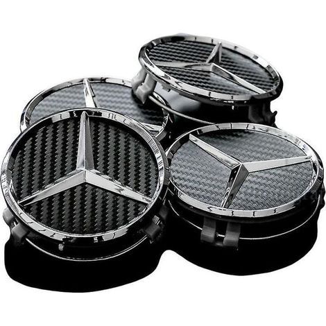 Enjoliveurs de roue en alliage de moyeu central en carbone noir Mercedes 75 mm, lot de 4 pièces