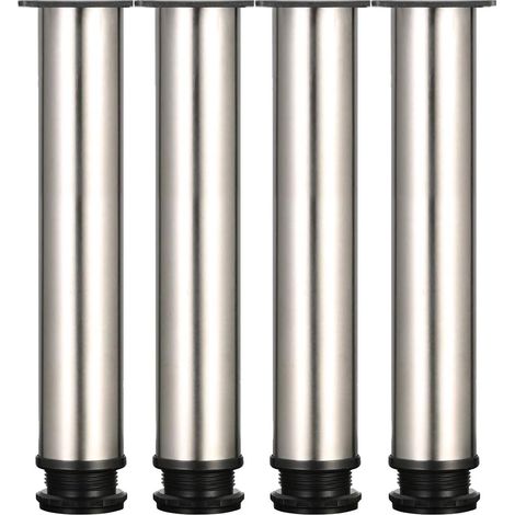 4 Adjustable Legs 300mm Height Thicken Cabinet Legs Table Legs Furniture Legs, Brushed Stainless Steel, Adjustable Height 0-15mm Come with Stainless Steel Screws