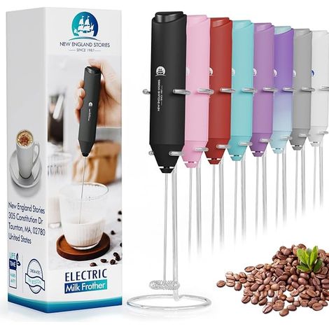 Milk Frother Handheld Mini Whisk Mixer for Coffee, Cappuccino, Latte, Matcha and Hot Chocolate with Stand Black (1/5)