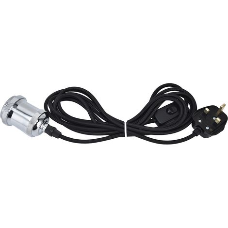 Suspension lumineuse E27 avec interrupteur, douille de lampe en métal argenté, câble avec fiche UK 100-240V, kit de montage pour plafonnier. (1/5)