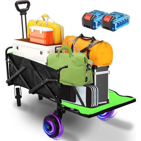Chariot Électrique Pliable Tout -Terrain 160L/50kg avec Hayon, Noir  Chariot de Plage Pliable, Motorisation 4000mAh, Pneus Renforcés pour Plage, Camping, Jardin et Courses (1/5)