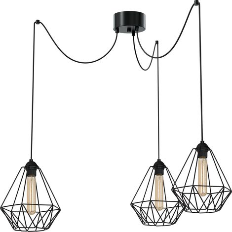 Suspension loft noire 3 cages fil E27 Luminex Spindel