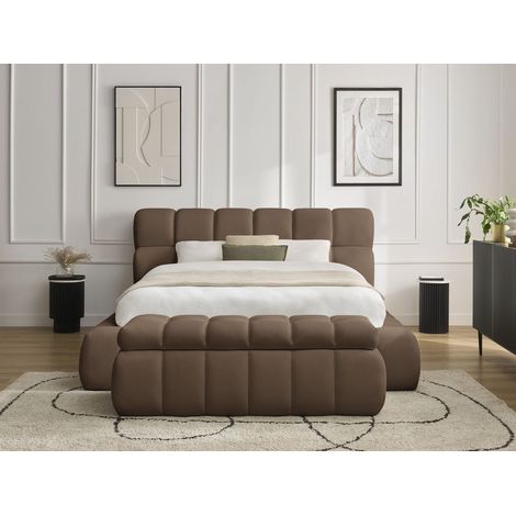 BOBOCHIC - Lit coffre MONT-BLANC + Bout de lit MONT-BLANC tissu mesh 160x200 + bout de lit 140 Marron (1/5)