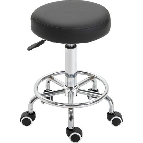 Höhenverstellbarer Rollhocker 50–64 cm, gepolsterter Sitz, 360° drehbar, schwarz
