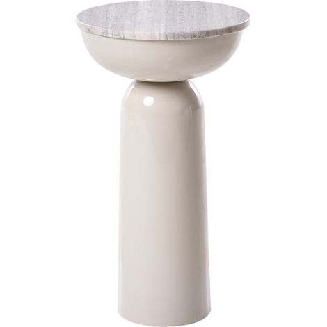 Mesa auxiliar elegante con base metálica tablero de mármol con recubrimiento en polvo salón redonda beige Falcon