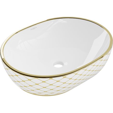 Mexen Viki lavandino da appoggio 48 x 35 cm, bianco/oro motivo a griglia - 21054809 (1/5)