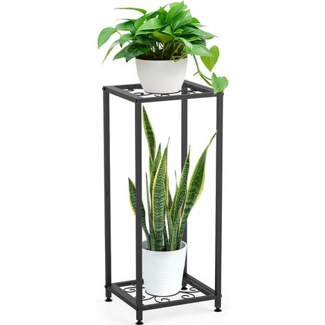 Support de plantes carré moderne en métal à 2 niveaux pour intérieur et extérieur, 71,1 cm de haut, porte-pot de fleurs pour salon intérieur, table d'appoint d'angle pour terrasse extérieure (1/5)