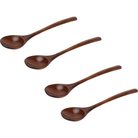Ensemble de 4 cuillères à soupe japonaises exquises en bois à long manche et à large ouverture (1/5)