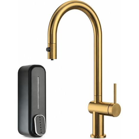 IMEX - Grifo de cocina extraíble para ósmosis de 2 vías Lazio, Oro cepillado (1/5)