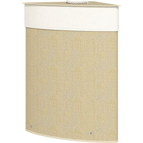 Cesto ropa sucia bambú 55L con tapa, asa y bolsa extraíble lavable 35x35x60 cm crema