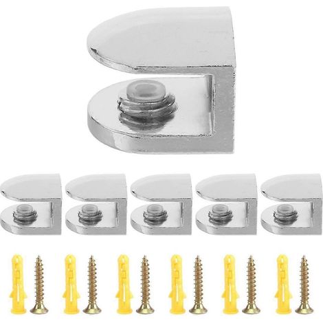 Lot de 6 pinces à verre réglables, support en alliage de zinc de 6 mm pour étagères en verre, pinces pour salle de bain et cuisine. (1/4)
