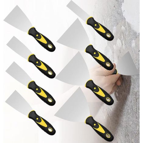 Juego de 8 raspadores de acero inoxidable: Raspador de masilla resistente a la corrosión para raspar papel tapiz/placas de yeso (1/5)