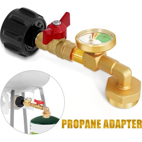 Adaptateur de propane de 1 lb à 20 lb, coude de remplissage de propane QCC1 avec manomètres et vanne marche/arrêt. (1/5)