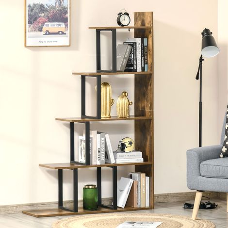 HOMCOM Étagère bibliothèque style industriel en escalier, 5 niveaux 102x30x160cm, séparateur de pièce, brun rustique