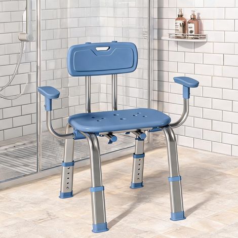 Chaise douche ergonomique réglable aluminium HDPE bleu 5 niveaux (1/5)
