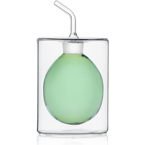 Oliera à deux parois vertes Collection cylindre double paroi 15 cl Verre borosilicate Fait à la main (1/2)