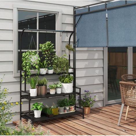 Portafiori a 3 ripiani in legno nero per interno esterno OKMYHOME