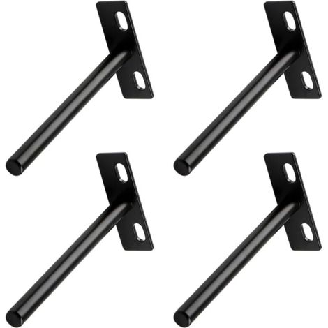 Set mit 4 robusten, schwarzen, unsichtbaren, T-förmigen Wandregalträgern für verdeckte Holzregale