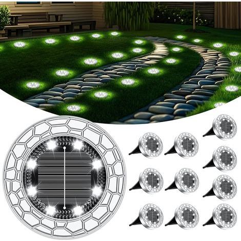 10er-Pack Solar-Außenleuchten, 8 LED-Solar-Außenleuchten, Edelstahl-LED-Solar-Gartenleuchten, für Rasen, Einfahrt, Gehweg, Terrasse, Kaltweiß [Energieklasse G] (1/5)