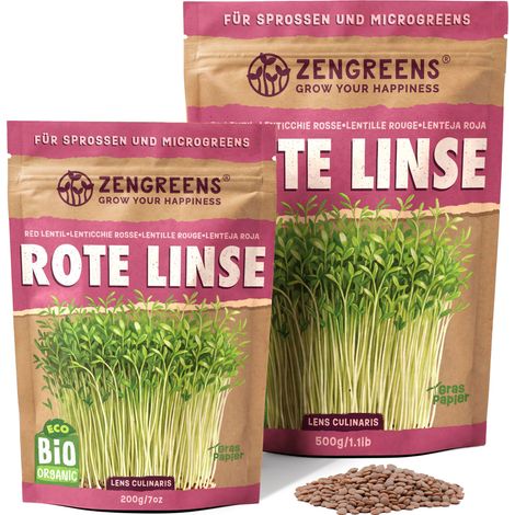 Bio Keimsaat Rote Linse 500 g Sprossen und Microgreens ZenGreens