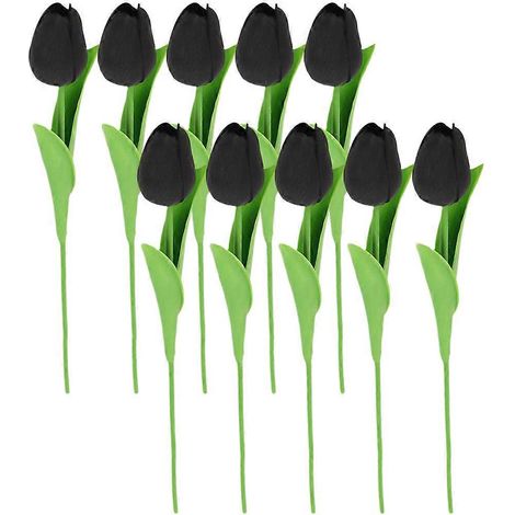 10 tulipes artificielles en PU pour composition de bouquets-35.00X8.00X3.80CM-Black