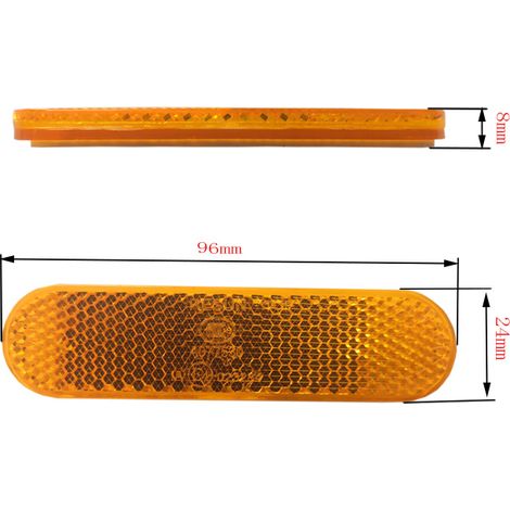 pezzi 100 x 24 x 8 mm Riflettore per moto E4 Adesivo catarifrangente posteriore giallo Adesivo catarifrangente Adesivo posteriore Riflettore a occhio di gatto per motocicletta Bici Scooter Adesivo pos (1/4)