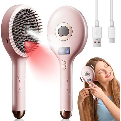 Ecleanfy - Brosse à Vapeur Lissante, Appareil de massage électrique 3 en 1 pour cuir chevelu avec 4 modes de massage, pulvérisateur, Rose