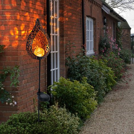 Lampada solare a LED per fiamme ottica vetro palla spina spotlight oro giardino terra picco lampada  Globo 33531
