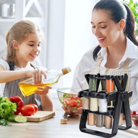Organisateur d'épices rotatif - Étagère à épices roulante avec 18 pots, organisateur de tour à épices de cuisine pour comptoir et armoire pour ranger les pots à épices (1/4)