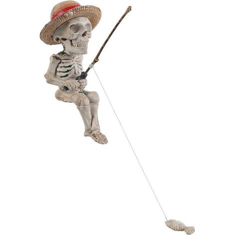 Résine squelette pêcheur miniature ornement unique pour Halloween décoration jardin accent macabre statuette effrayante accessoire fête automne (1/4)