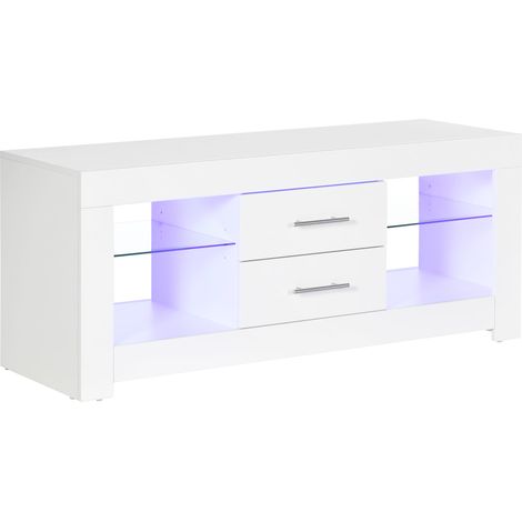 Mobile TV da 55” 120x40x50 cm con Luce LED in Legno e Vetro Bianco (1/5)