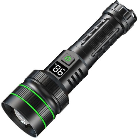 Extrem helle 200.000 Lumen Taschenlampe, 3 km Weitwinkel, USB-aufladbar, superweite Zoomblende, 6 Leuchtmodi, IPX67 wasserdicht