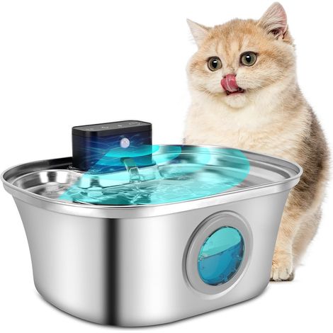 Katzenbrunnen aus Edelstahl, 3,2 l, kabelloser Brunnen, automatischer Wasserbrunnen mit Sensor, Mehrfachfiltration, ultraleise, fließendes Wasser (silberne Bootsform, 3,2 l) (1/5)