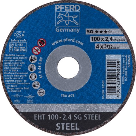 PFERD TOOLS Trennscheibe EHT 100x2,4x16 mm gerade Leistungslinie SG STEEL für Stahl 25 Stk