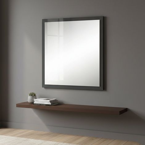 Dmora Wandspiegel mit Rahmen, Made in Italy, Badezimmerspiegel, 60x2h60 cm, Farbe Anthrazit glänzend (1/5)