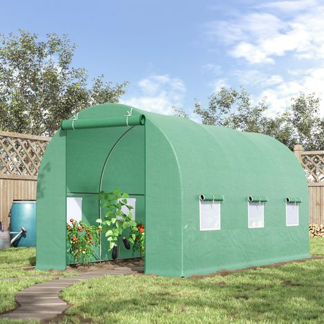 CHICFURN Invernadero túnel 445x190x200 cm de acero verde para jardinería con ventanas (1/5)