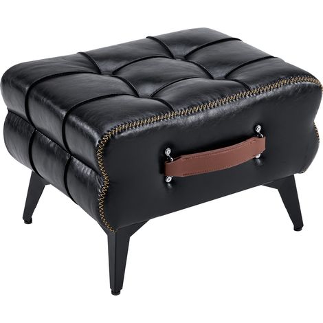 Tabouret repose-pieds portable en cuir noir avec pieds métalliques. Repose-pieds multifonctionnel. Tabouret universel pour changer de chaussures pour salon et chambre, style simple adapté à une variét (1/5)