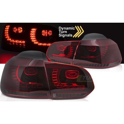 Paire de feux arriere VW Golf 6 08-13 FULL LED DYN Rouge Fume (1/4)