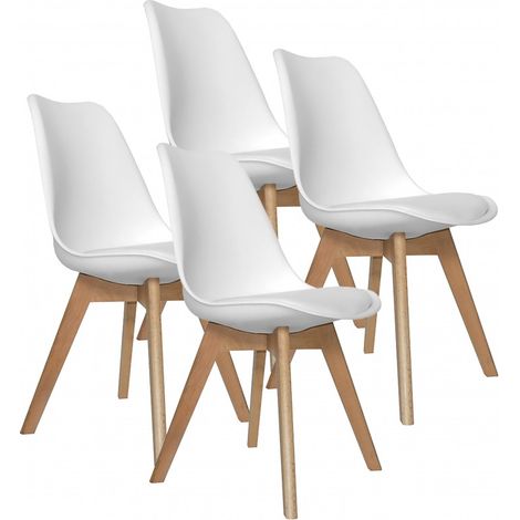 Lot de 4 Chaises de salle à manger avec coussin coloris blanc et pieds en bois - Longueur 42,5 x Hauteur 82,5 x Profondeur 42 cm (1/5)