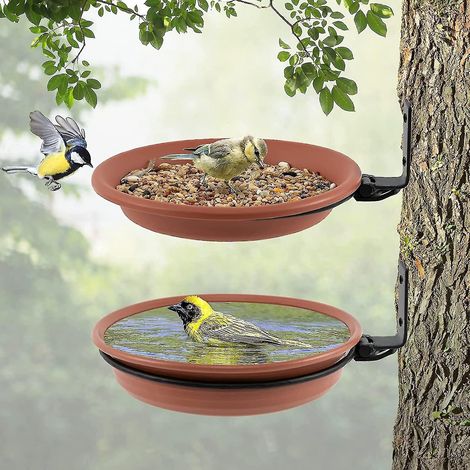 Lot de 2 mangeoires murales suspendues pour oiseaux, avec abreuvoir intégré, pour attirer les oiseaux sauvages et décorer votre jardin. (1/4)