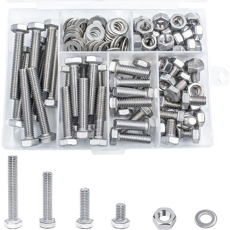 Vis à Tête Hexagonale M6 x 10 - 40 mm Acier Inoxydable 304 Boulon et écrous rondelles, 120PCS (1/5)