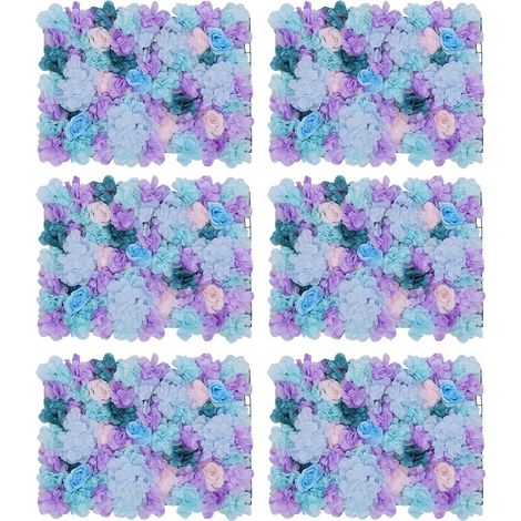 Lot de 6 fausses fleurs artificielles murales de roses artificielles, Décoration murale pour mariage, photographie, fête, décoration de fond, 40 x 60 cm, bleu violet