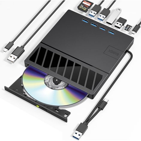 Graveur de DVD externe portable 7 en 1 Type USB pour PC noir (1/5)