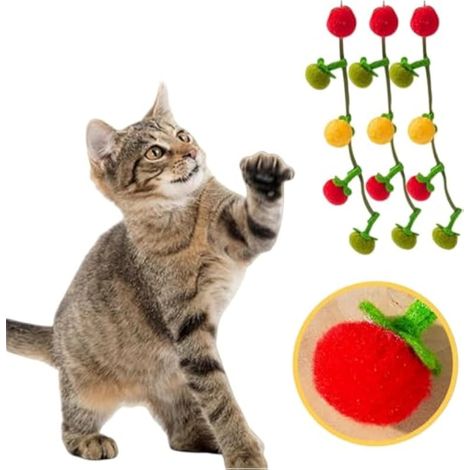 Jouet interactif en forme de fruit pour chat avec clochette d'herbe à chat, petit kaki et tomate cerise, jouets interactifs pour chat (Vert-3 pièces) (1/5)